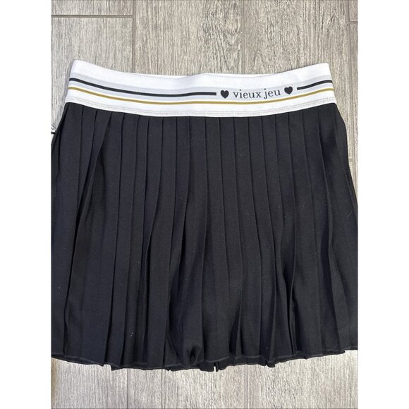 Vieux Jeu Tank Top Womens Small Med Black Pleated Back Tennis Tank &Skirt Set - Picture 3 of 13